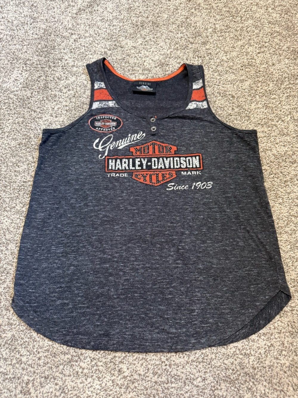 Harley-Davidson Black and Orange Women's Sleeveless Graphic Tank